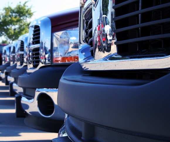 new trucks on a dealership lot