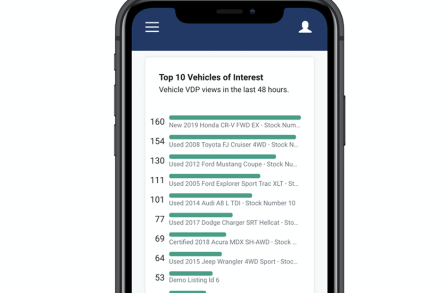 Top 10 Vehicles of Interest list in nVision reporting, showing the vehicles with the most VDP views in the last 24 hours