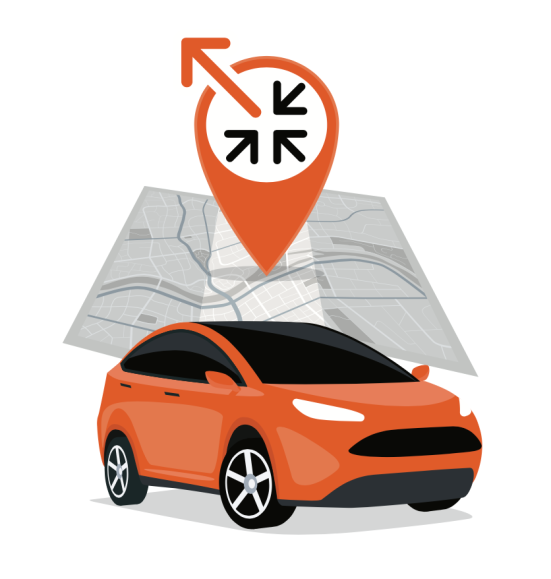 illustration showing a car and location arrow on a map